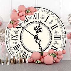 Lofaris Vintage Roman Numeral Clock Round Backdrop Antique Ivory Timepiece Photography Cover