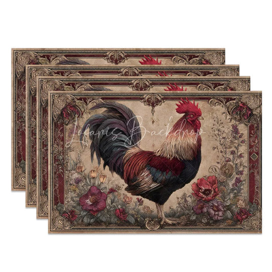 Lofaris Vintage Rooster Floral Set of 4 Placemats Rustic Farmhouse Chicken Table Mats for Kitchen Decor