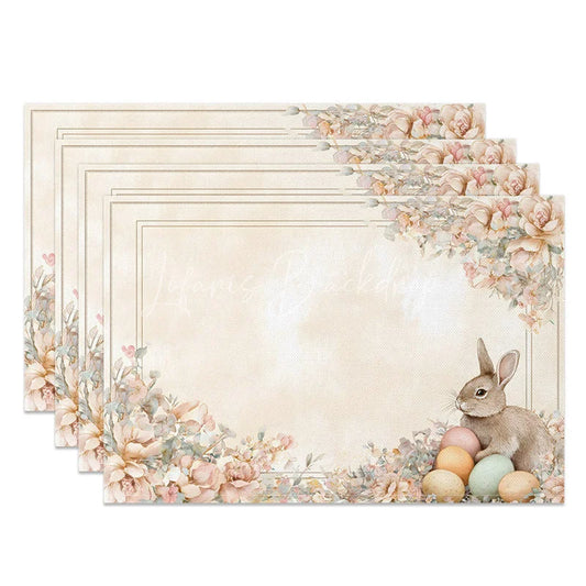 Lofaris Vintage Rose Easter Bunny Set of 4 Placemats Pink Floral Rabbit Egg Table Mats for Spring