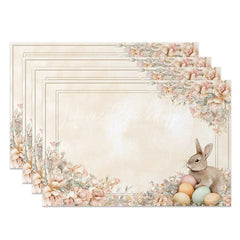 Lofaris Vintage Rose Easter Bunny Set of 4 Placemats Pink Floral Rabbit Egg Table Mats for Spring