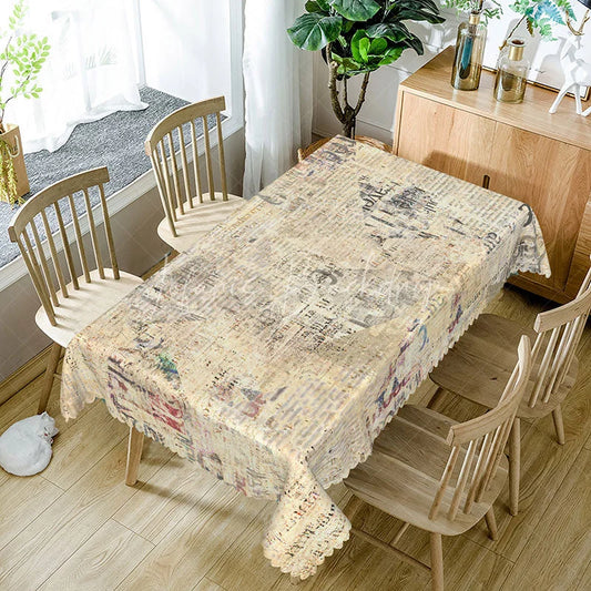 Lofaris Vintage Sepia Newspaper Rectangle Tablecloth Old Press Text Print Retro Farmhouse Kitchen Dining Decor