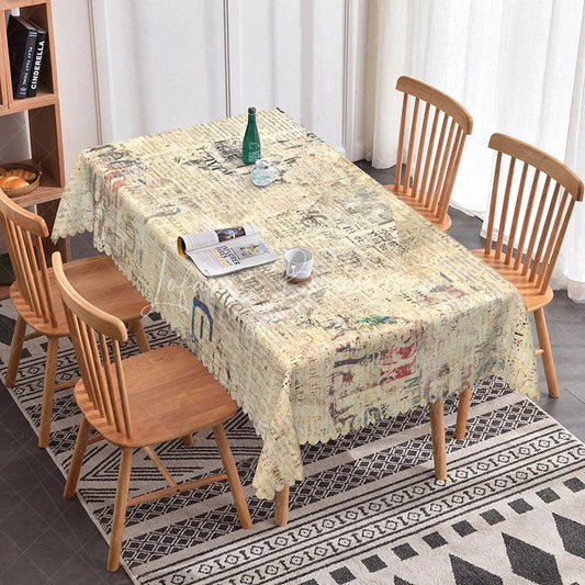 Lofaris Vintage Sepia Newspaper Rectangle Tablecloth Old Press Text Print Retro Farmhouse Kitchen Dining Decor