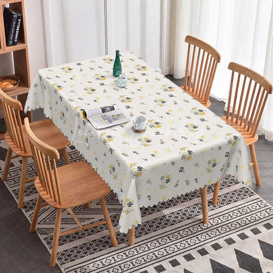 Lofaris Vintage Small Floral Rectangle Tablecloth White Yellow Flower Pattern for Spring Summer Kitchen Dining Decor