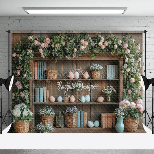 Lofaris Vintage Spring Floral Egg Bookshelf Easter Backdrop