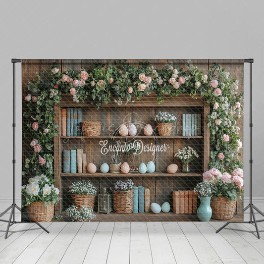Lofaris Vintage Spring Floral Egg Bookshelf Easter Backdrop