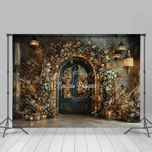 Lofaris Vintage Stone Arch Christmas Backdrop Hanging Lantern Floral Photography Background