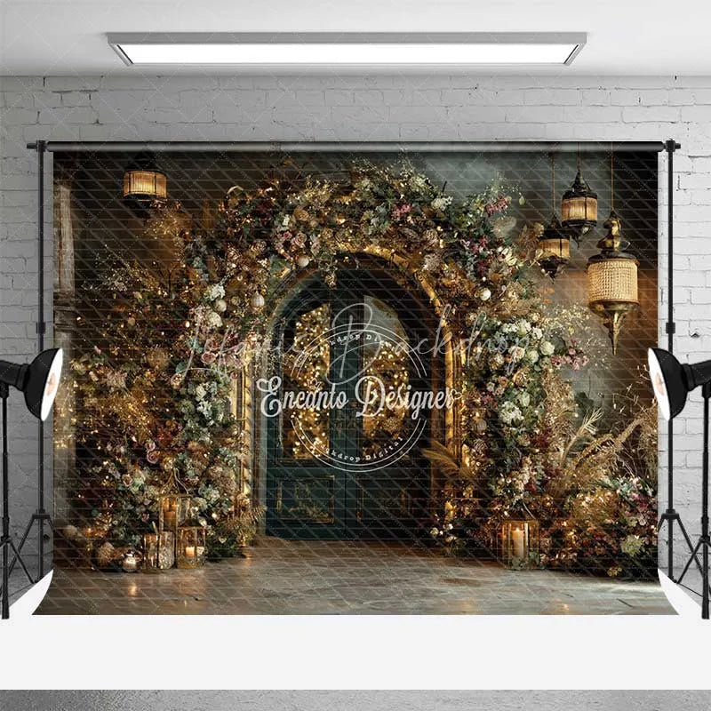 Lofaris Vintage Stone Arch Christmas Backdrop Hanging Lantern Floral Photography Background