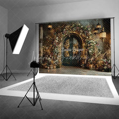 Lofaris Vintage Stone Arch Christmas Backdrop Hanging Lantern Floral Photography Background