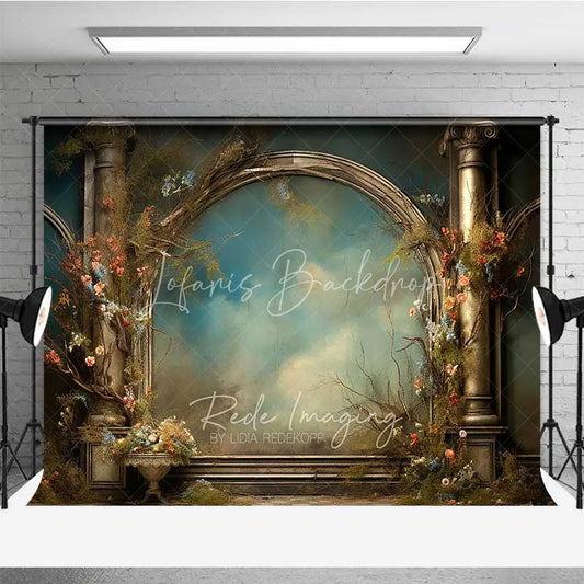 Lofaris Vintage Stone Archway Photography Backdrop Ancient Column Floral Garden Photo Background Artistic Sky Portrait Prop