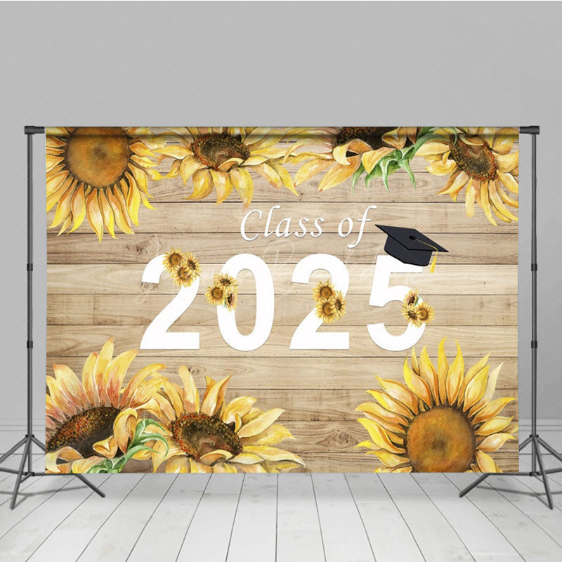 Lofaris Vintage Sunflower Wood Grain Congrats Grad Backdrop
