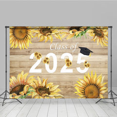 Lofaris Vintage Sunflower Wood Grain Congrats Grad Backdrop