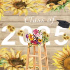 Lofaris Vintage Sunflower Wood Grain Congrats Grad Backdrop