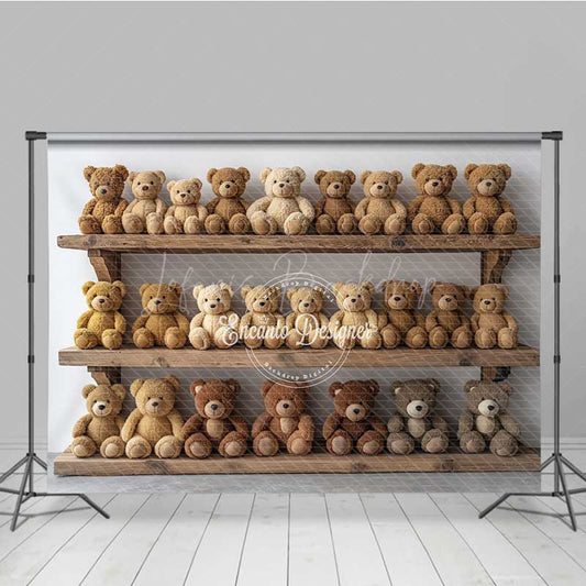 Lofaris Vintage Teddy Bear Cake Smash Photography Backdrop Rustic Toy Room with Shelves First Birthday Photo Prop Decor