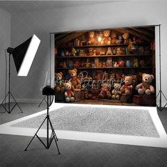 Lofaris Vintage Toy Shop Birthday Cake Smash Backdrop Rustic Wooden Shelves Teddy Bear Background Kids Photography