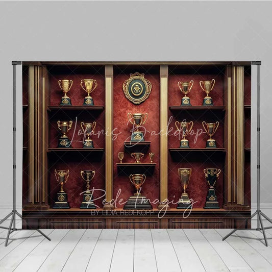 Lofaris Vintage Trophy Cabinet Shelf Photography Backdrop Gold Cup Champion Award Background