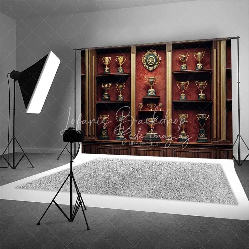Lofaris Vintage Trophy Cabinet Shelf Photography Backdrop Gold Cup Champion Award Background