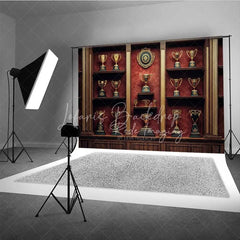 Lofaris Vintage Trophy Cabinet Shelf Photography Backdrop Gold Cup Champion Award Background