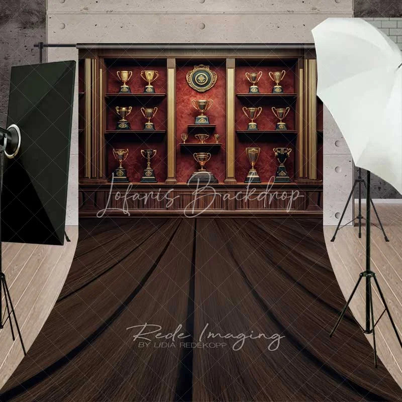 Lofaris Vintage Trophy Cabinet Shelf Sweep Photography Backdrop Gold Cup Champion Award Wood Floor Photo Prop