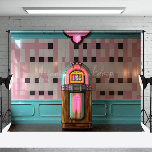 Lofaris Vintage Turquoise Jukebox Pink Tile Photo Backdrop