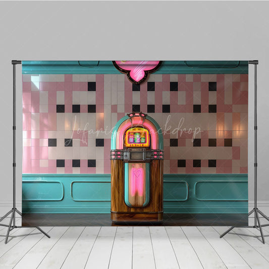 Lofaris Vintage Turquoise Jukebox Pink Tile Photo Backdrop