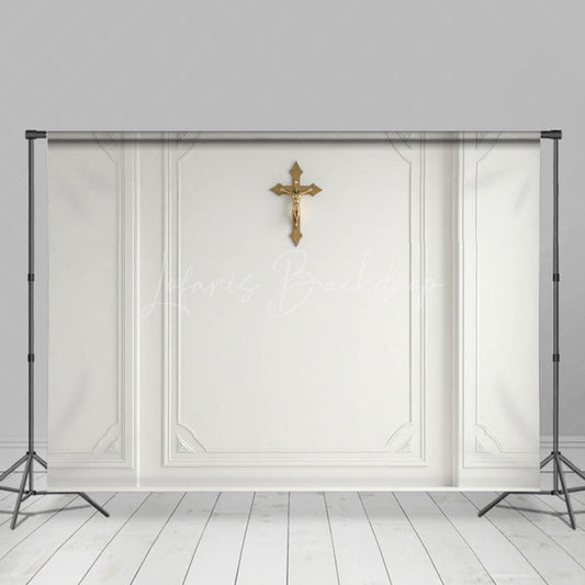 Lofaris Vintage White Wall Gold Cross First Communion Backdrop