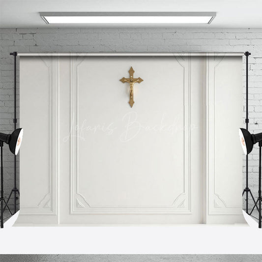 Lofaris Vintage White Wall Gold Cross First Communion Backdrop