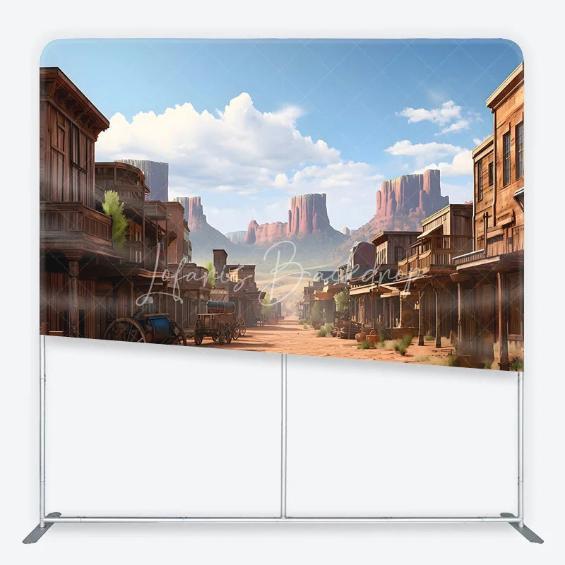 Lofaris Vintage Wild West Town Square Double-Sided Backdrop Desert Landscape with Rustic Buildings
