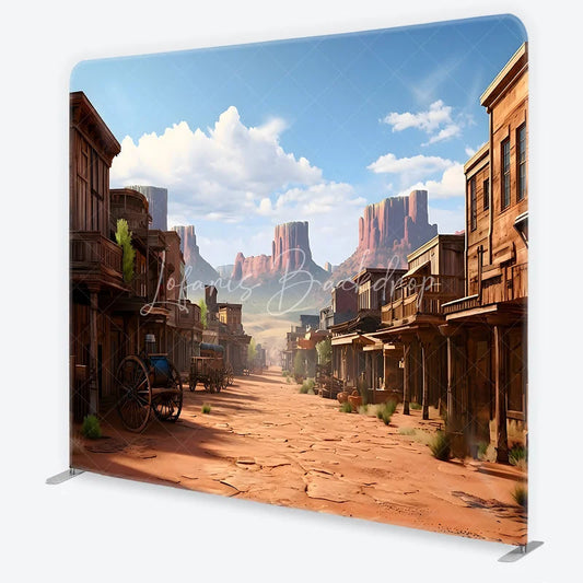 Lofaris Vintage Wild West Town Square Double-Sided Backdrop Desert Landscape with Rustic Buildings