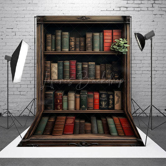 Lofaris Vintage Wooden Bookshelf Back To School Photo Backdrop