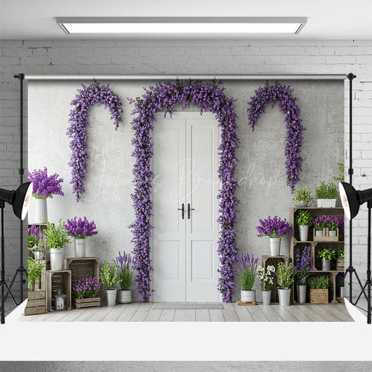 Lofaris Violet Floral Arched Door Elegant Spring Backdrop