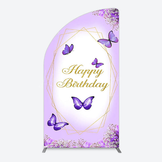 Lofaris Violet Floral Butterfly Happy Birthday Half Moon Arch Backdrop