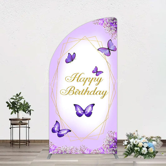 Lofaris Violet Floral Butterfly Happy Birthday Half Moon Arch Backdrop