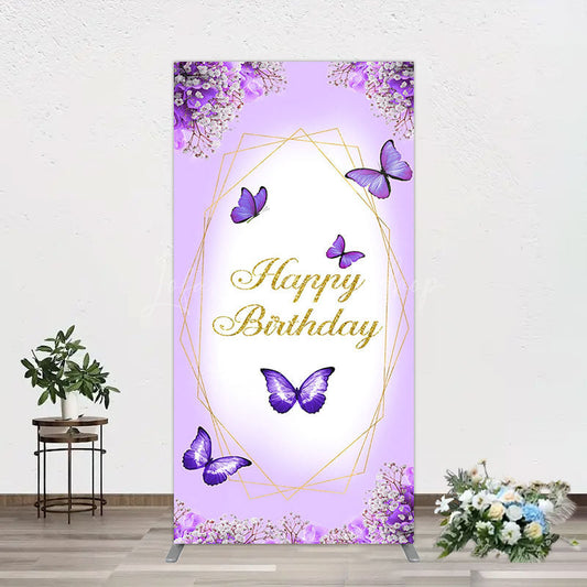 Lofaris Violet Floral Butterfly Happy Birthday Rectangle Backdrop