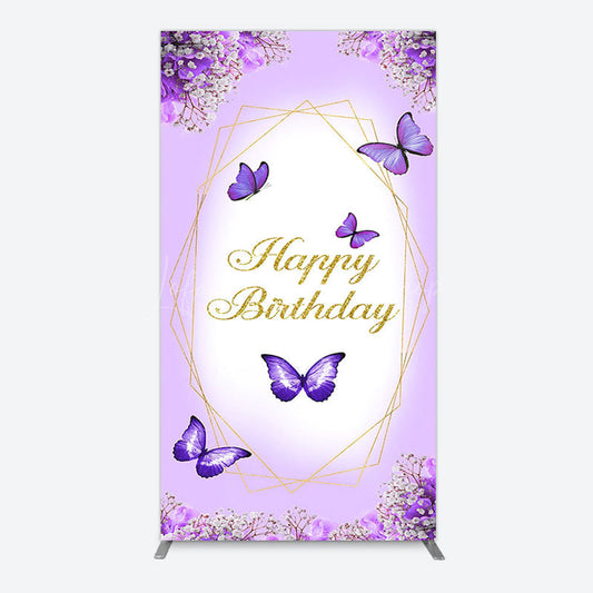 Lofaris Violet Floral Butterfly Happy Birthday Rectangle Backdrop