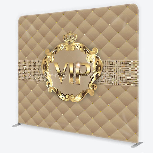 Lofaris VIP Gold Frame Tension Fabric Backdrop Beige Quilted Leather Luxury Party Background