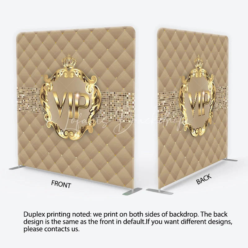 Lofaris VIP Gold Frame Tension Fabric Backdrop Beige Quilted Leather Luxury Party Background