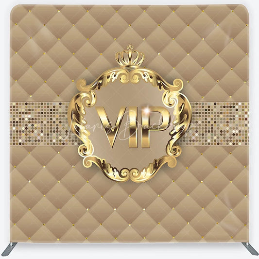 Lofaris VIP Gold Frame Tension Fabric Backdrop Beige Quilted Leather Luxury Party Background