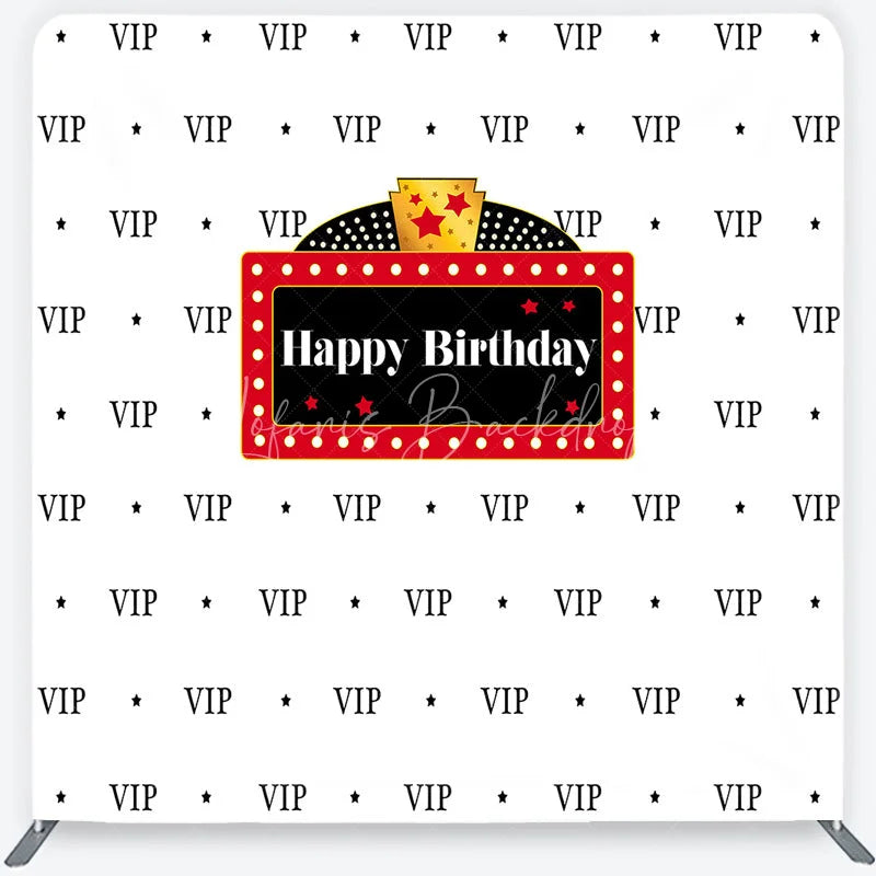 Lofaris VIP Happy Birthday Tension Fabric Backdrop Red Marquee Sign Step and Repeat Background
