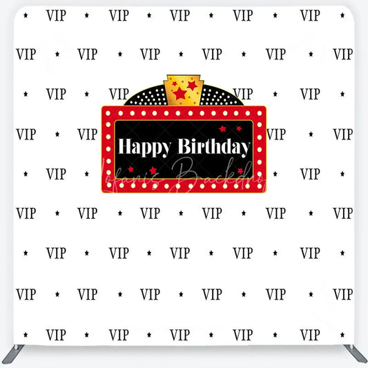 Lofaris VIP Happy Birthday Tension Fabric Backdrop Red Marquee Sign Step and Repeat Background