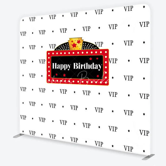 Lofaris VIP Happy Birthday Tension Fabric Backdrop Red Marquee Sign Step and Repeat Background