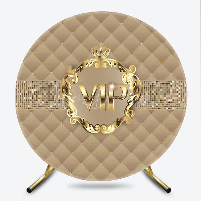 Lofaris VIP Party Round Backdrop Luxury Gold Quilted Pattern Decoration Royal Crown Birthday Background