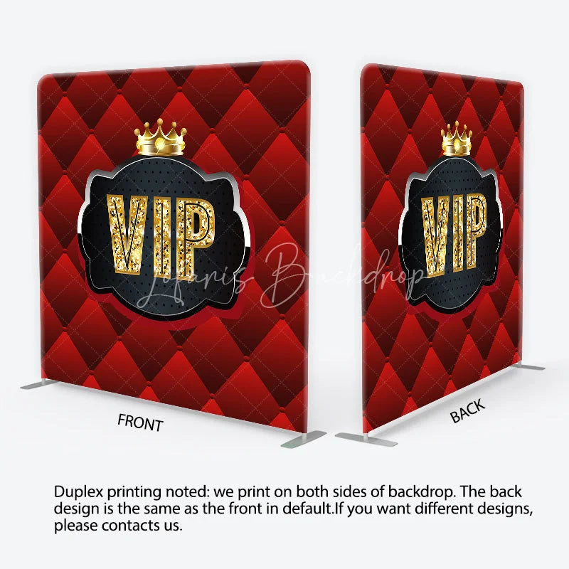 Lofaris VIP Red Quilted Tension Fabric Backdrop Gold Crown Luxury Party Event Background