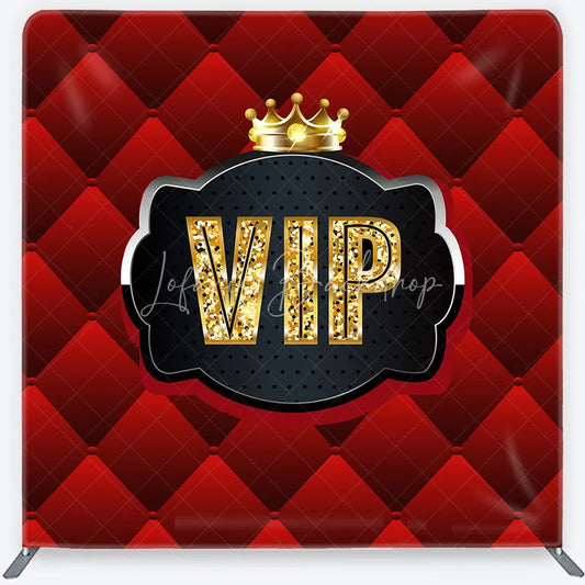 Lofaris VIP Red Quilted Tension Fabric Backdrop Gold Crown Luxury Party Event Background
