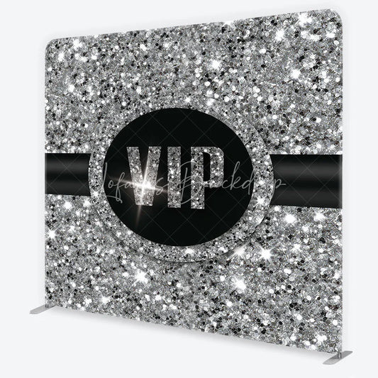 Lofaris VIP Silver Glitter Tension Fabric Backdrop Sparkling Step and Repeat Event Background