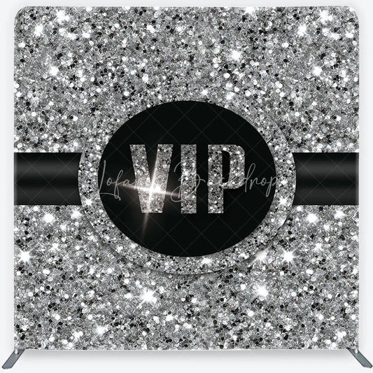 Lofaris VIP Silver Glitter Tension Fabric Backdrop Sparkling Step and Repeat Event Background
