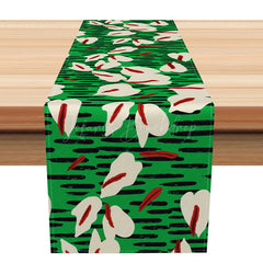 Lofaris Vivid Floral Table Runner with Green and Black Stripes Bold Botanical Decor for Modern Dining