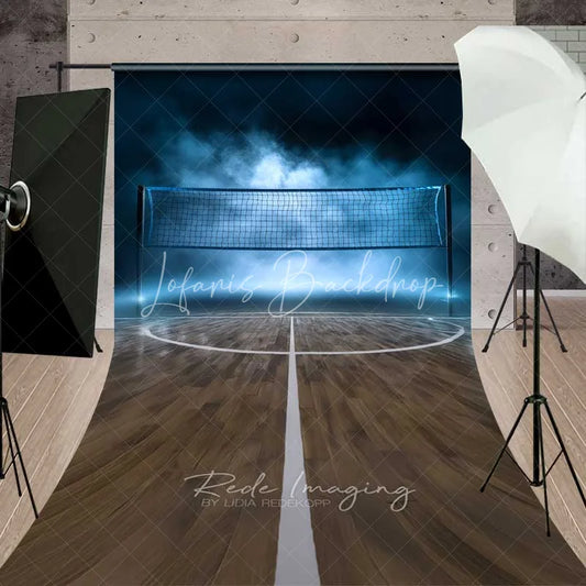 Lofaris Volleyball Court Net Sweep Photography Backdrop Blue Foggy Gym Wood Floor Sports Photo Background