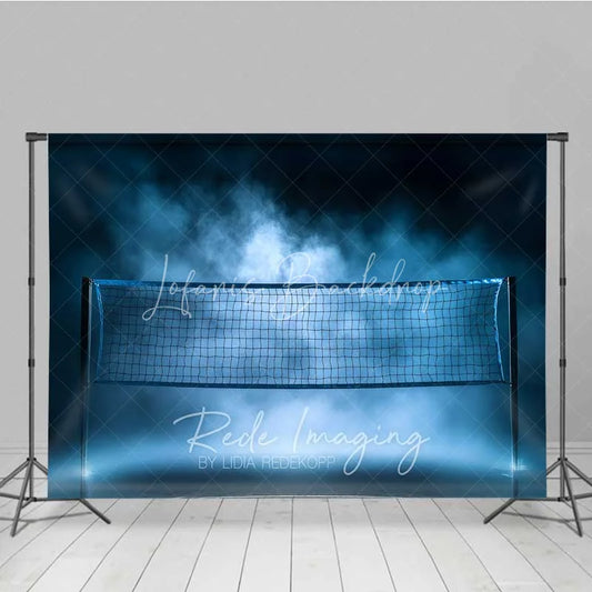 Lofaris Volleyball Net Court Sports Photography Backdrop Blue Fog Smoke Gym Light Game Match Background