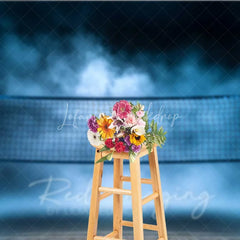 Lofaris Volleyball Net Court Sports Photography Backdrop Blue Fog Smoke Gym Light Game Match Background