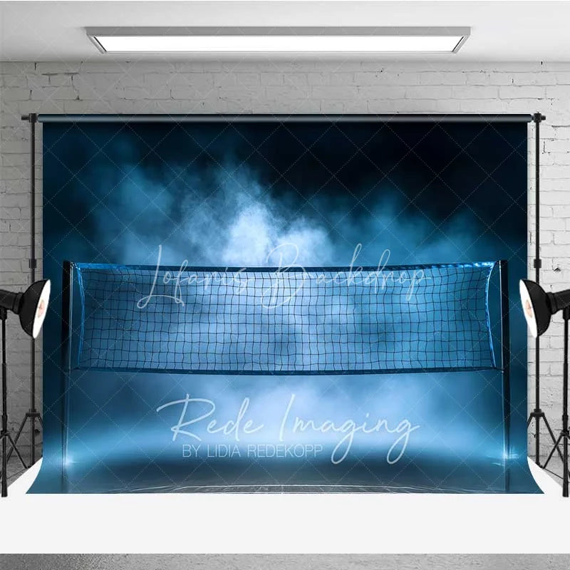 Lofaris Volleyball Net Court Sports Photography Backdrop Blue Fog Smoke Gym Light Game Match Background